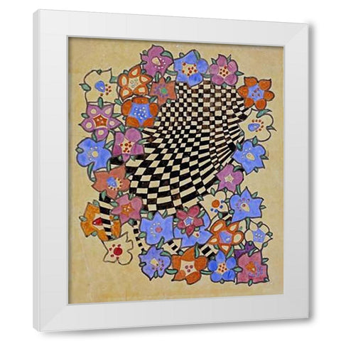 Floral and Chequered Fabric Design, Circa 1916 White Modern Wood Framed Art Print by Mackintosh, Charles Rennie