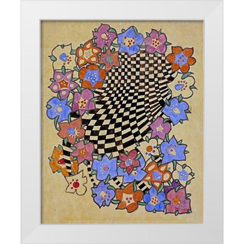 Floral and Chequered Fabric Design, Circa 1916 White Modern Wood Framed Art Print by Mackintosh, Charles Rennie