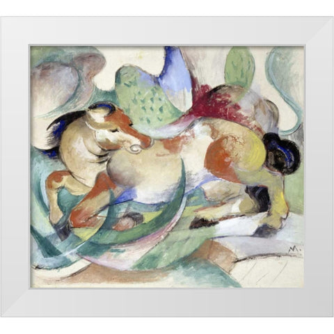 Jumping Horse White Modern Wood Framed Art Print by Marc, Franz