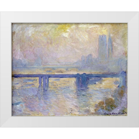 Charing Cross Bridge White Modern Wood Framed Art Print by Monet, Claude