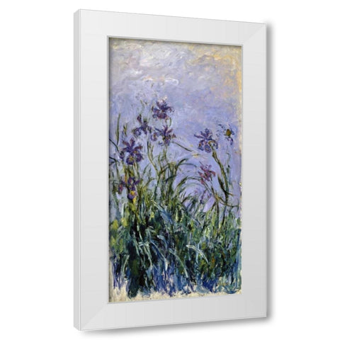 Iris mauves White Modern Wood Framed Art Print by Monet, Claude