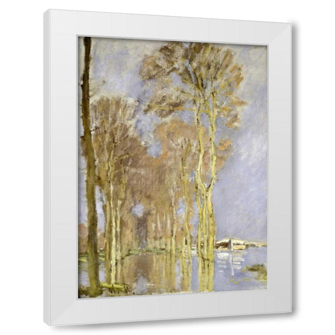 Inondation White Modern Wood Framed Art Print by Monet, Claude