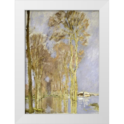 Inondation White Modern Wood Framed Art Print by Monet, Claude