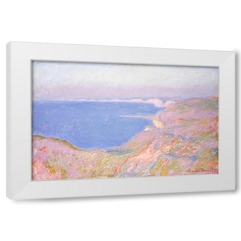 On the Cliffs Near Dieppe, Sunset White Modern Wood Framed Art Print by Monet, Claude