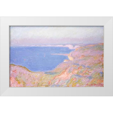 On the Cliffs Near Dieppe, Sunset White Modern Wood Framed Art Print by Monet, Claude