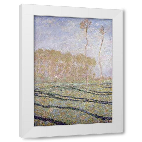 Spring Countryside at Giverny White Modern Wood Framed Art Print by Monet, Claude