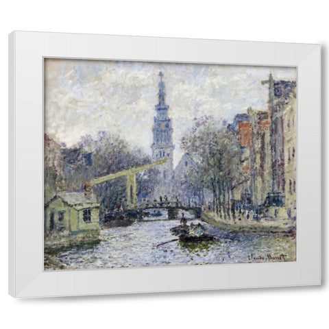 Canal, Amsterdam White Modern Wood Framed Art Print by Monet, Claude