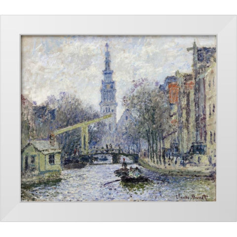 Canal, Amsterdam White Modern Wood Framed Art Print by Monet, Claude