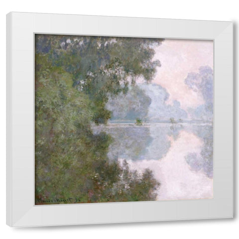Morning on the Seine, Near Giverny White Modern Wood Framed Art Print by Monet, Claude