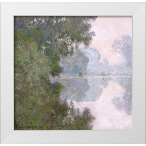 Morning on the Seine, Near Giverny White Modern Wood Framed Art Print by Monet, Claude