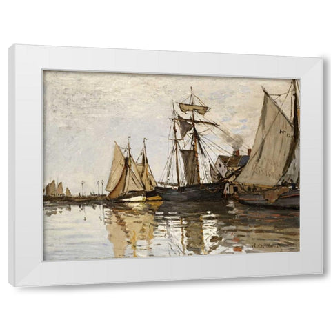 The Port of Honfleur White Modern Wood Framed Art Print by Monet, Claude
