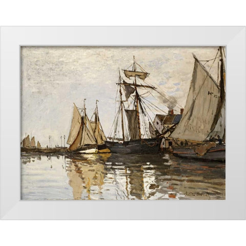 The Port of Honfleur White Modern Wood Framed Art Print by Monet, Claude