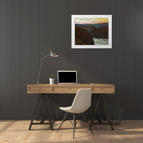 La Creuse, Sunset White Modern Wood Framed Art Print by Monet, Claude