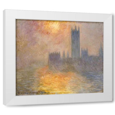 Parliament at Sunset White Modern Wood Framed Art Print by Monet, Claude
