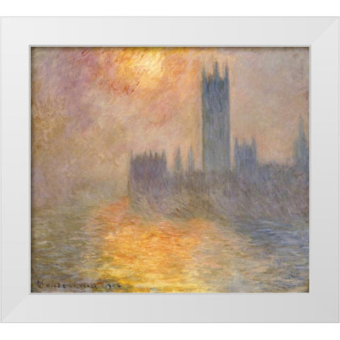 Parliament at Sunset White Modern Wood Framed Art Print by Monet, Claude