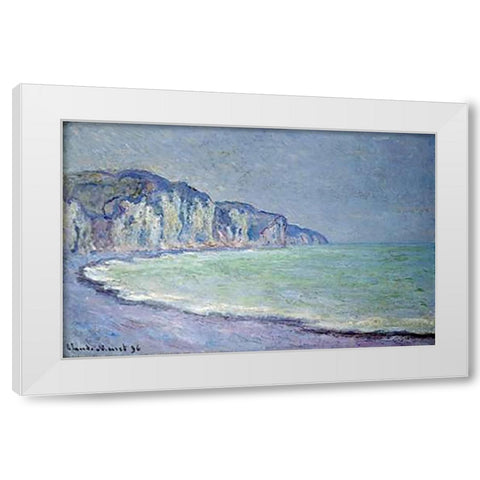 Cliffs at Pourville White Modern Wood Framed Art Print by Monet, Claude