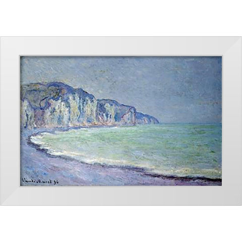 Cliffs at Pourville White Modern Wood Framed Art Print by Monet, Claude