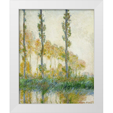The Three Trees, Autumn White Modern Wood Framed Art Print by Monet, Claude