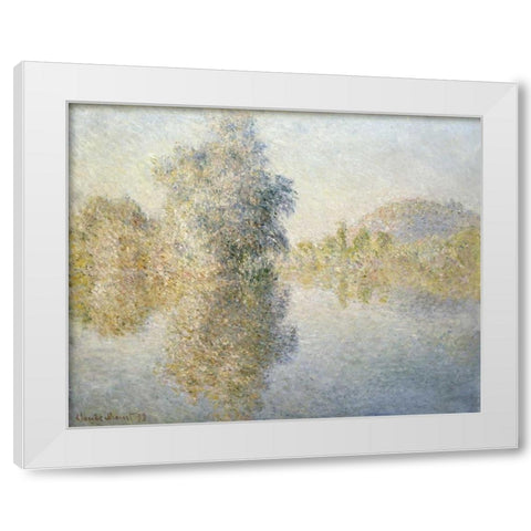 Early Morning on the Seine at Giverny White Modern Wood Framed Art Print by Monet, Claude