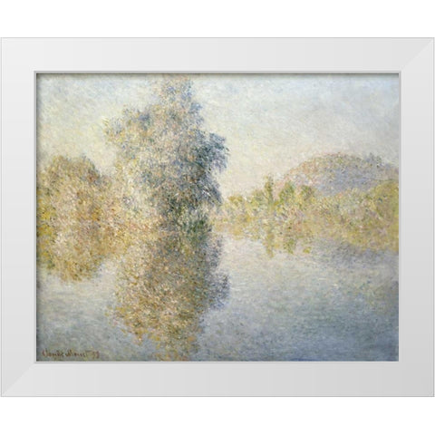 Early Morning on the Seine at Giverny White Modern Wood Framed Art Print by Monet, Claude