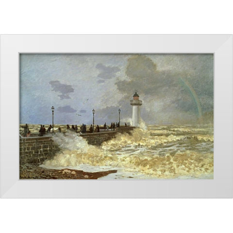 The Quay at Le Havre White Modern Wood Framed Art Print by Monet, Claude