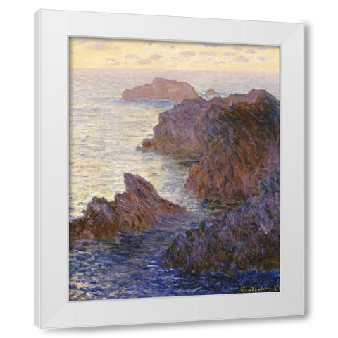 Rocky Point at Port-Goulphar, 1886 White Modern Wood Framed Art Print by Monet, Claude