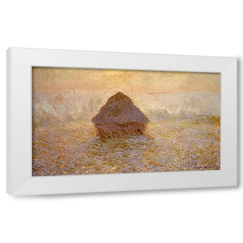 Haystacks, Sun on the Mist White Modern Wood Framed Art Print by Monet, Claude