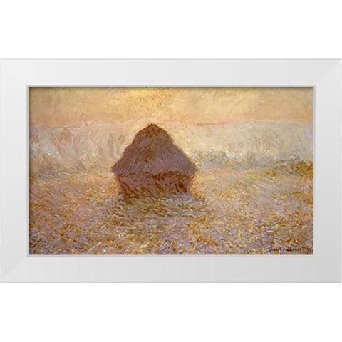 Haystacks, Sun on the Mist White Modern Wood Framed Art Print by Monet, Claude