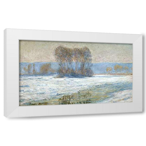 The Seine at Bennecourt, Winter White Modern Wood Framed Art Print by Monet, Claude