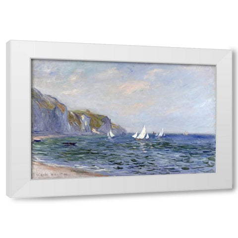 Cliffs and Sailboats at Pourville White Modern Wood Framed Art Print by Monet, Claude