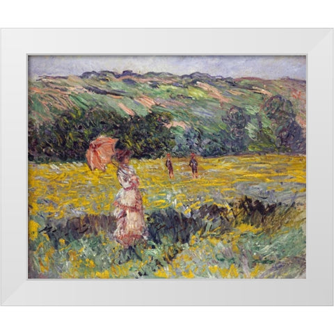 Limetz Meadow White Modern Wood Framed Art Print by Monet, Claude
