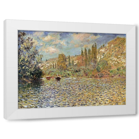 The Seine at Vetheuil White Modern Wood Framed Art Print by Monet, Claude