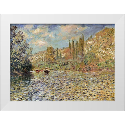 The Seine at Vetheuil White Modern Wood Framed Art Print by Monet, Claude