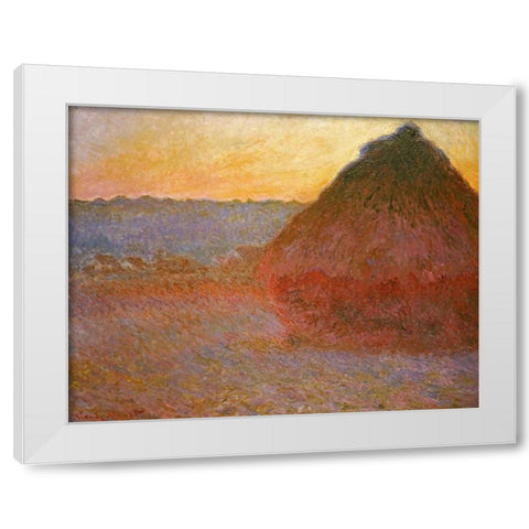 Haystacks, Pink and Blue Impressions White Modern Wood Framed Art Print by Monet, Claude
