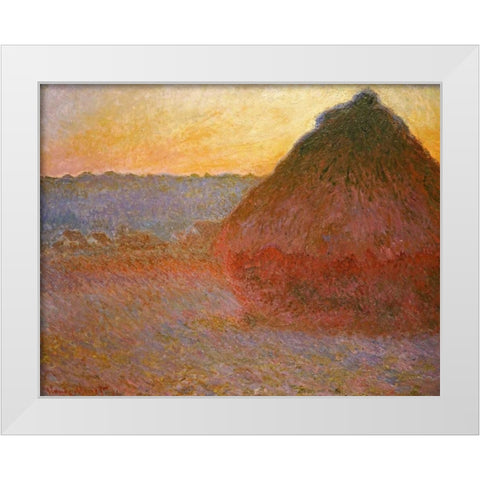 Haystacks, Pink and Blue Impressions White Modern Wood Framed Art Print by Monet, Claude