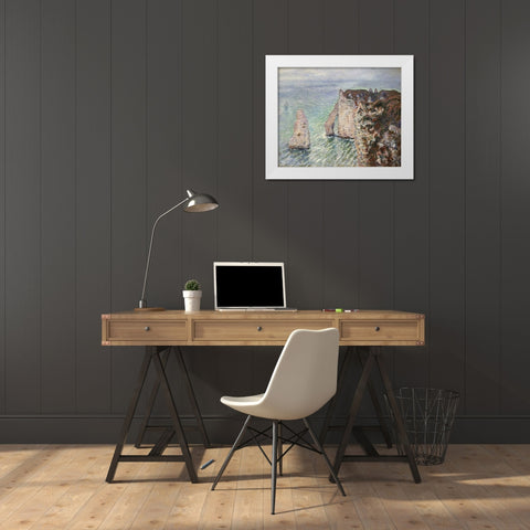 LAiguille et la Porte dAval, Etretat White Modern Wood Framed Art Print by Monet, Claude
