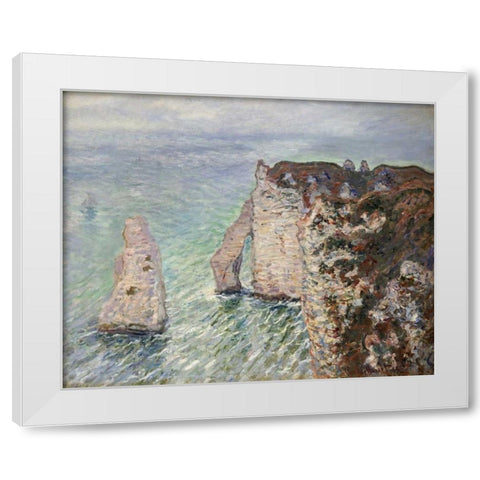 LAiguille et la Porte dAval, Etretat White Modern Wood Framed Art Print by Monet, Claude