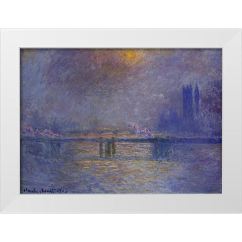 Charing Cross Bridge, The Thames White Modern Wood Framed Art Print by Monet, Claude