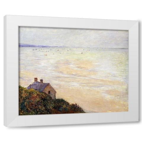 The Hut at Trouville; Low Tide White Modern Wood Framed Art Print by Monet, Claude