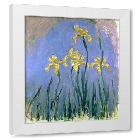 Yellow Irises White Modern Wood Framed Art Print by Monet, Claude