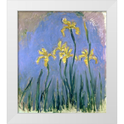 Yellow Irises White Modern Wood Framed Art Print by Monet, Claude