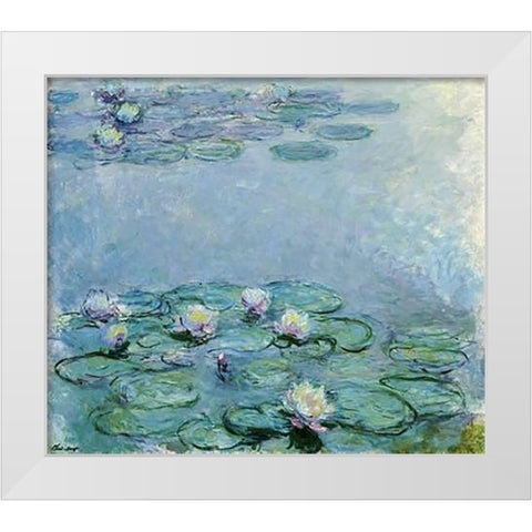 Water Lilies White Modern Wood Framed Art Print by Monet, Claude