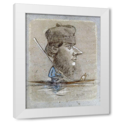 A Hunter and his Dog on a Boat, 1858 White Modern Wood Framed Art Print by Monet, Claude