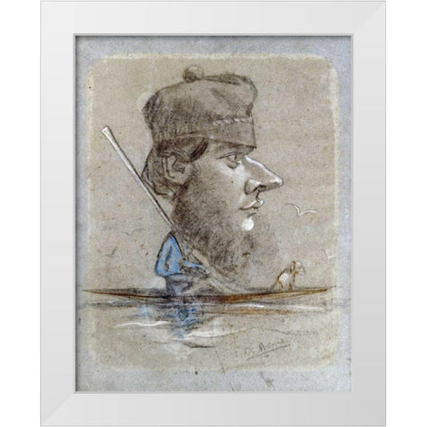 A Hunter and his Dog on a Boat, 1858 White Modern Wood Framed Art Print by Monet, Claude