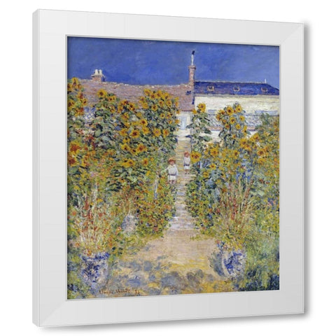 The Artists Garden at Vetheuil White Modern Wood Framed Art Print by Monet, Claude