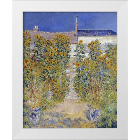 The Artists Garden at Vetheuil White Modern Wood Framed Art Print by Monet, Claude