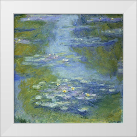 Water Lilies White Modern Wood Framed Art Print by Monet, Claude
