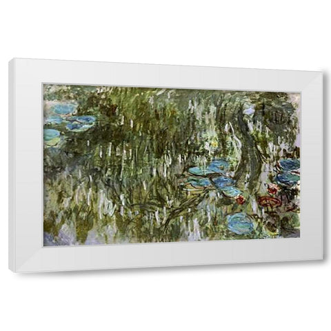 Water Lilies, Reflected Willow White Modern Wood Framed Art Print by Monet, Claude