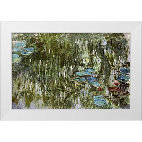 Water Lilies, Reflected Willow White Modern Wood Framed Art Print by Monet, Claude