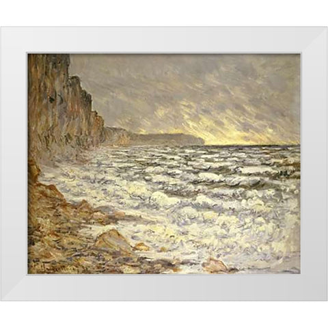 Seafront, Fecamp White Modern Wood Framed Art Print by Monet, Claude
